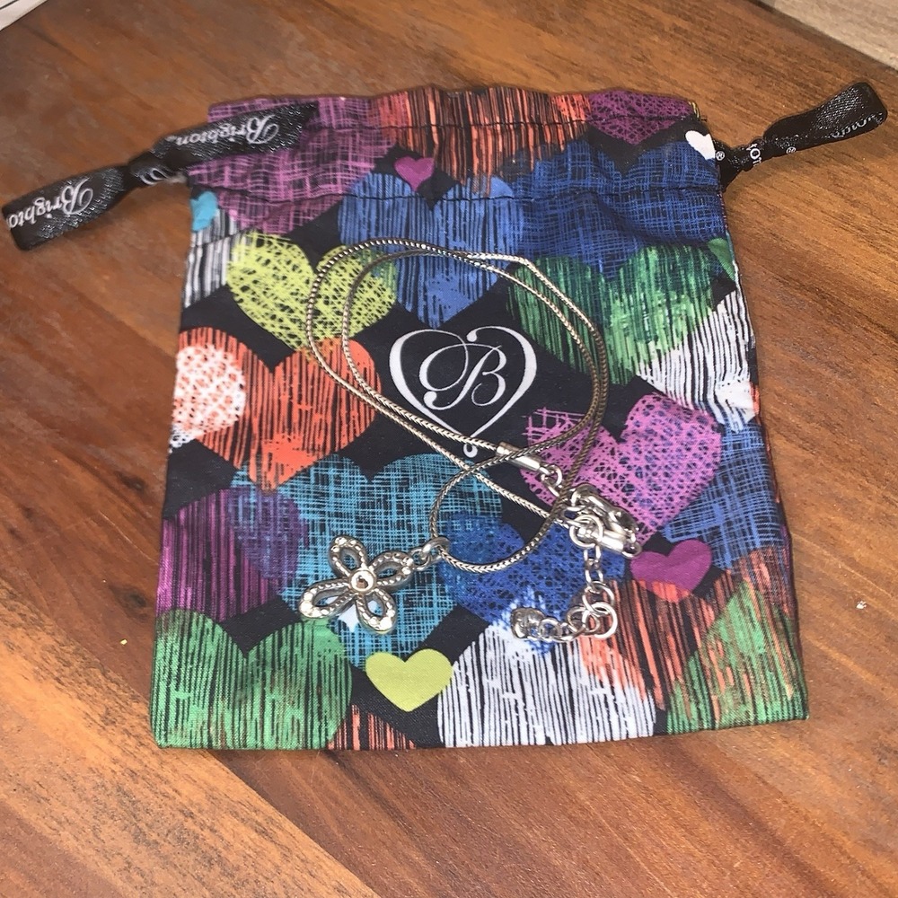 Brighton Reversible Faithful Crystal Cross Pendant Necklace Snake Chain Bag READ